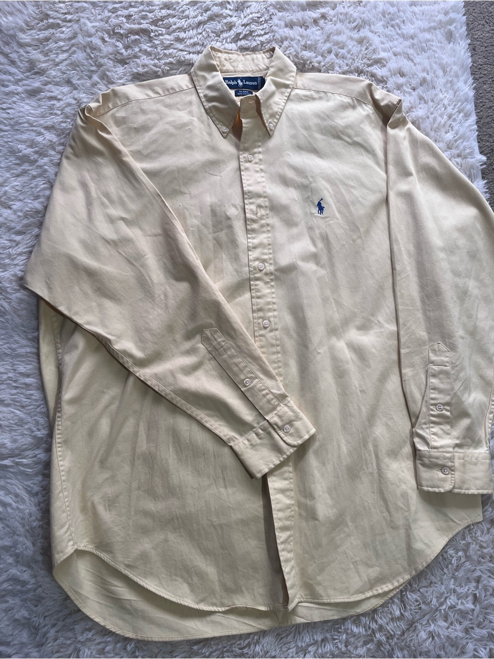 Ralph Lauren Men's Pale Yellow Button-Down Oxford Shirt with Blue Polo Logo